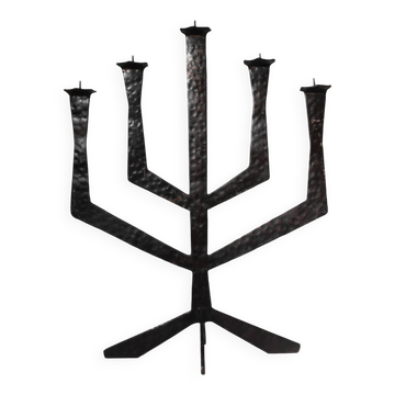 Brutalist Hammered Texture Metal Candelabrum