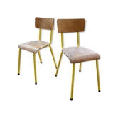 Duo of yellow tubular vintage school chairs