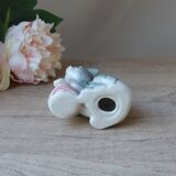 Cute ceramic kitten figurine playing with a ball of yarn vintage collection