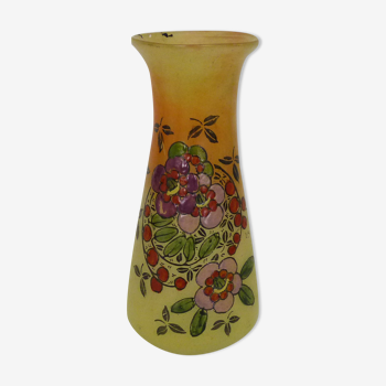 Vase Art Nouveau signé LEG Legras décor fleurs et feuillages. 23 cm