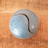 Ceramic Orb In Aqua Blue, Abstract Ball Shaped Pottery, Speckled Drip Glaze