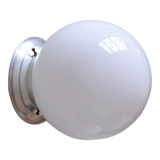 Applique murale ou plafonnier ancien globe en verre opaline blanc base aluminium 1950-1960 vintage