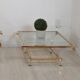 Square coffee table, lucite, brass and glass, Hollywood Regency