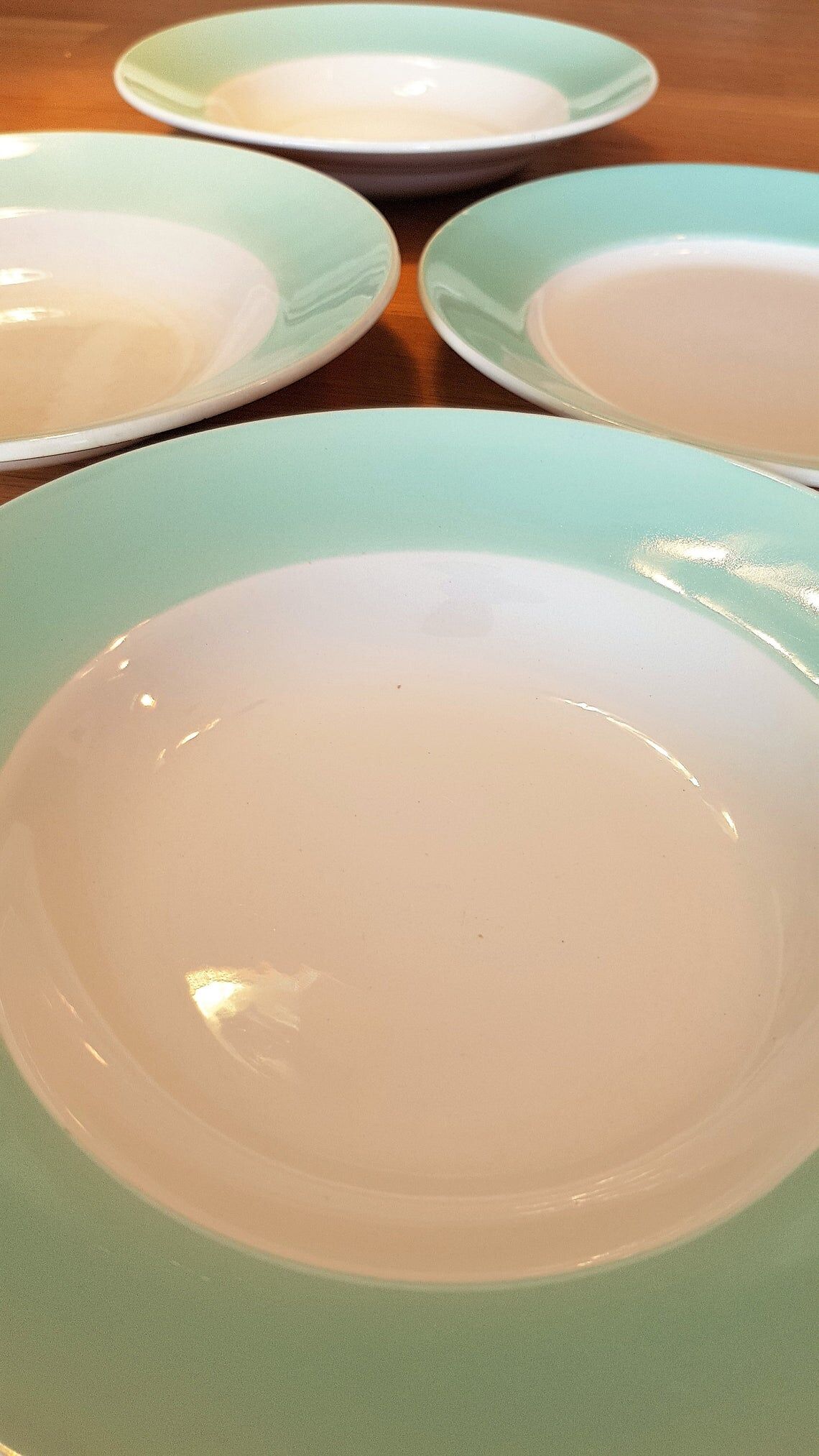 Lot of 4 green and white plates