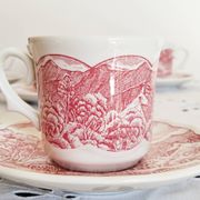 Vintage red earthenware coffee set, Swiss Landscape, Italy