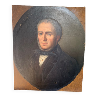 Portrait XIX notable, homme, huile sur toile , à restaurer