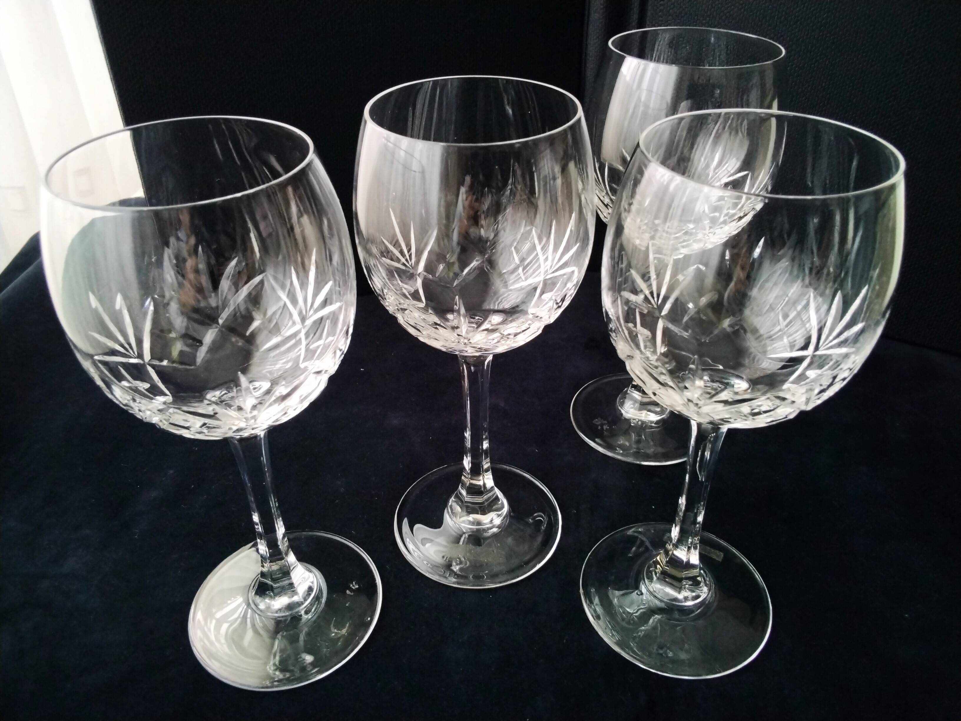 4 large crystal wine glasses (from Lorraine?)