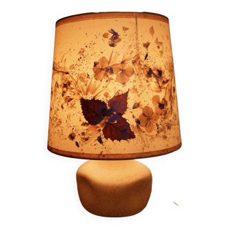 Travertine table lamp (carved stone), dried flower lampshade Vintage 1960-70