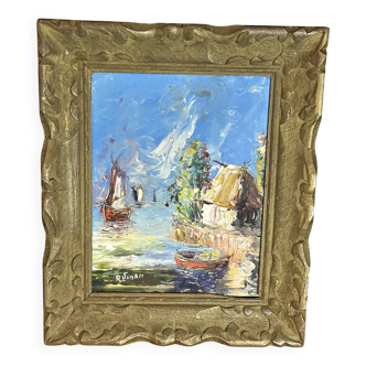 Marine, huile sur panneau Raoul Viard, Ecole Haïetienne XXème s.