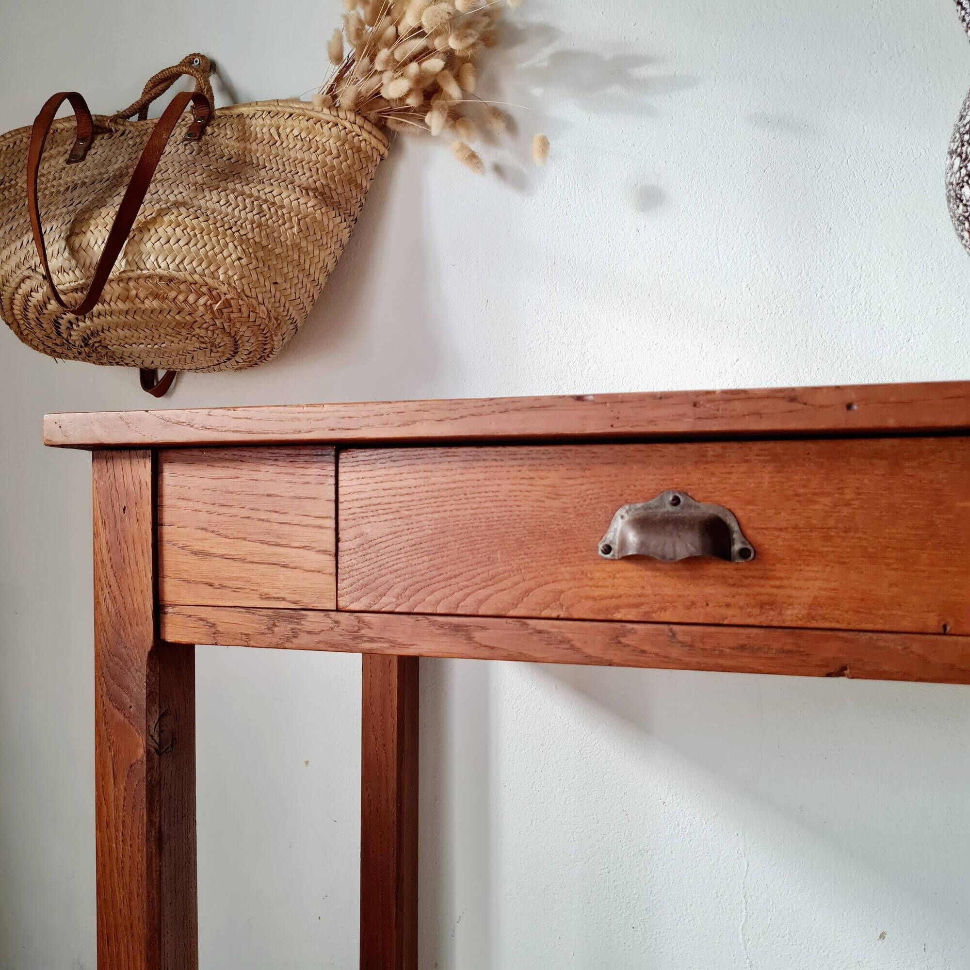 Solid wood table - vintage wooden desk with drawer