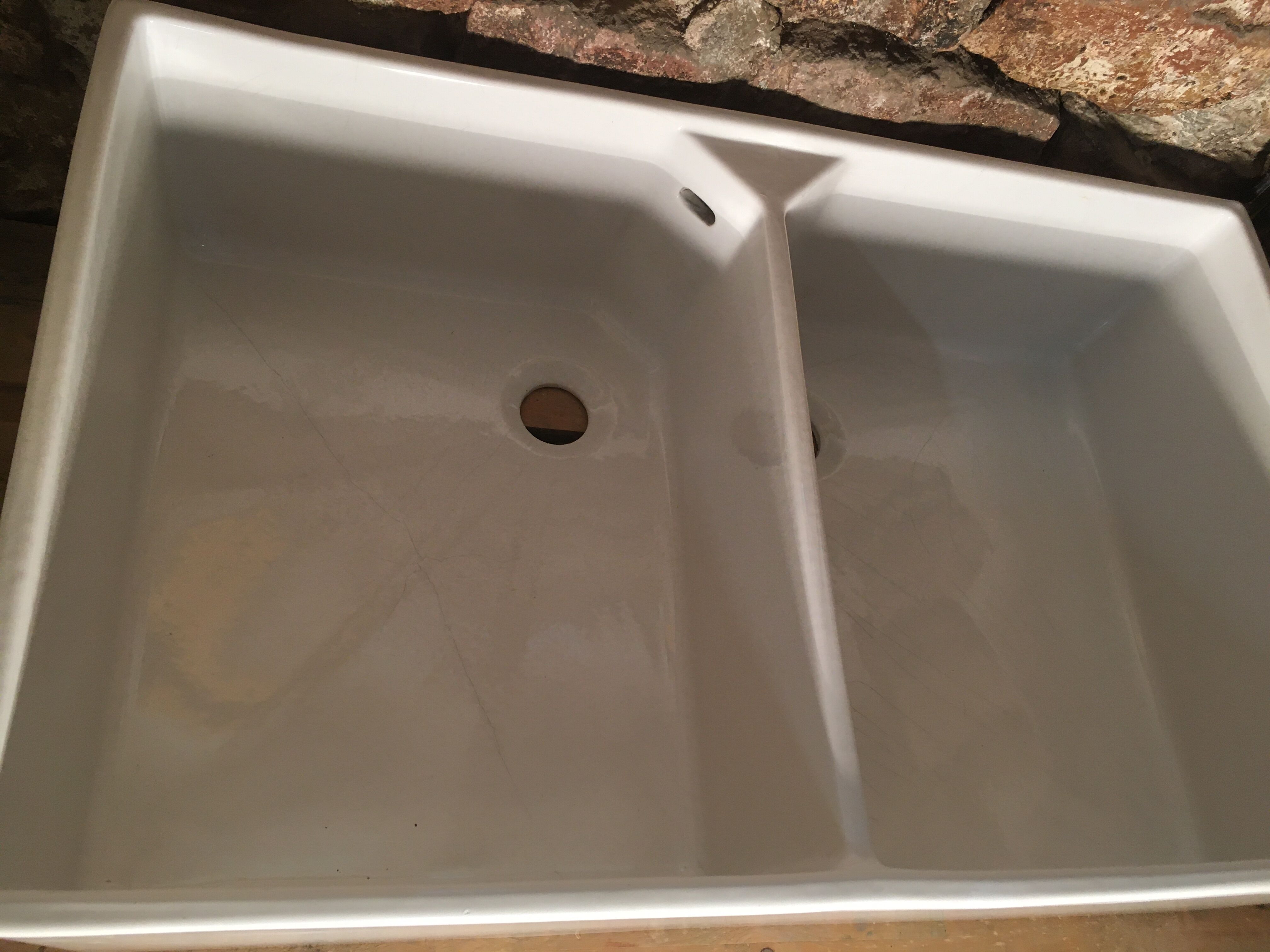 Enamelled stoneware double sink 40