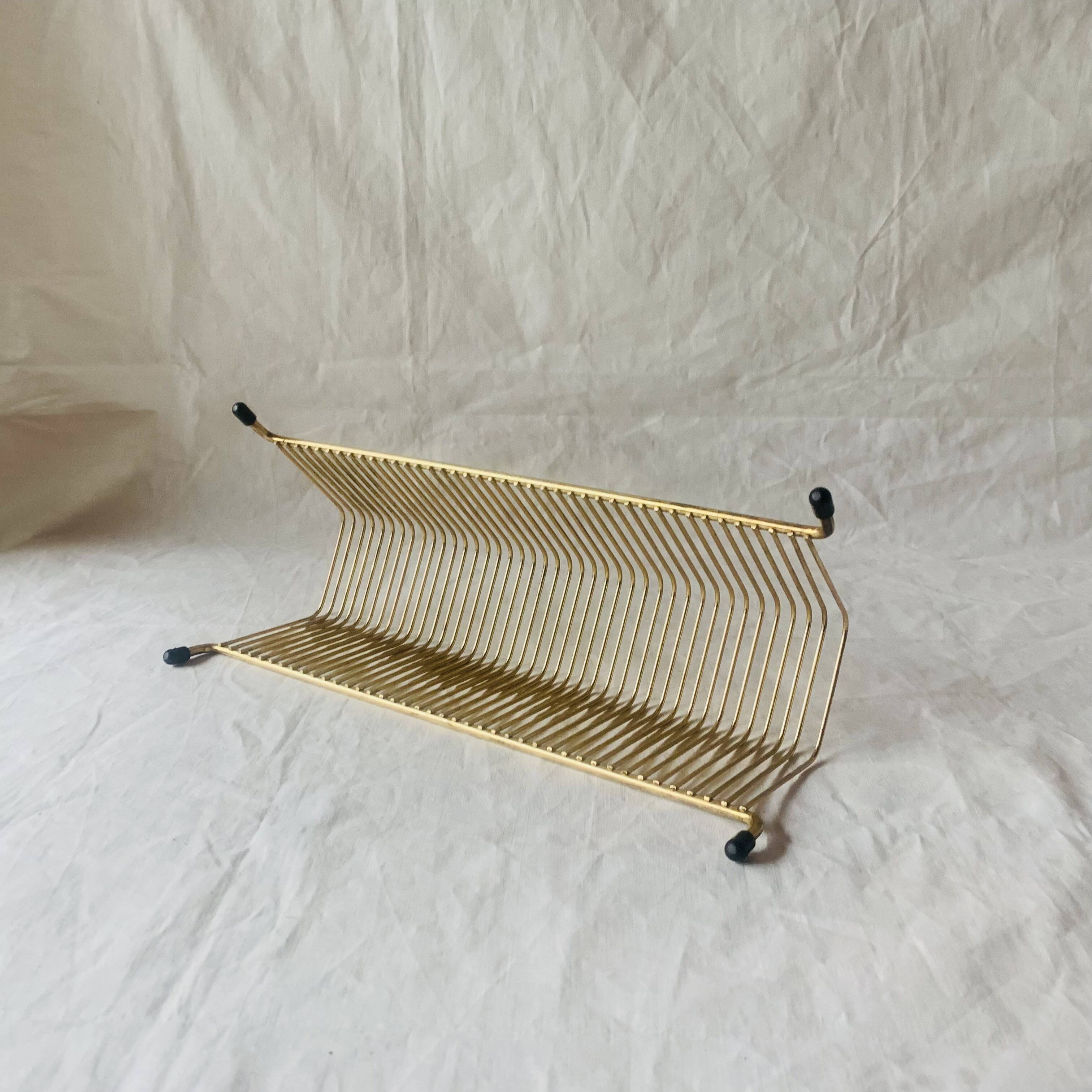 Vintage record holder in golden brass - for 40 vinyls