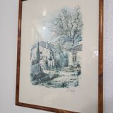 Magnificent Print (Lithograph/Watercolor) Provençal Village Scene
