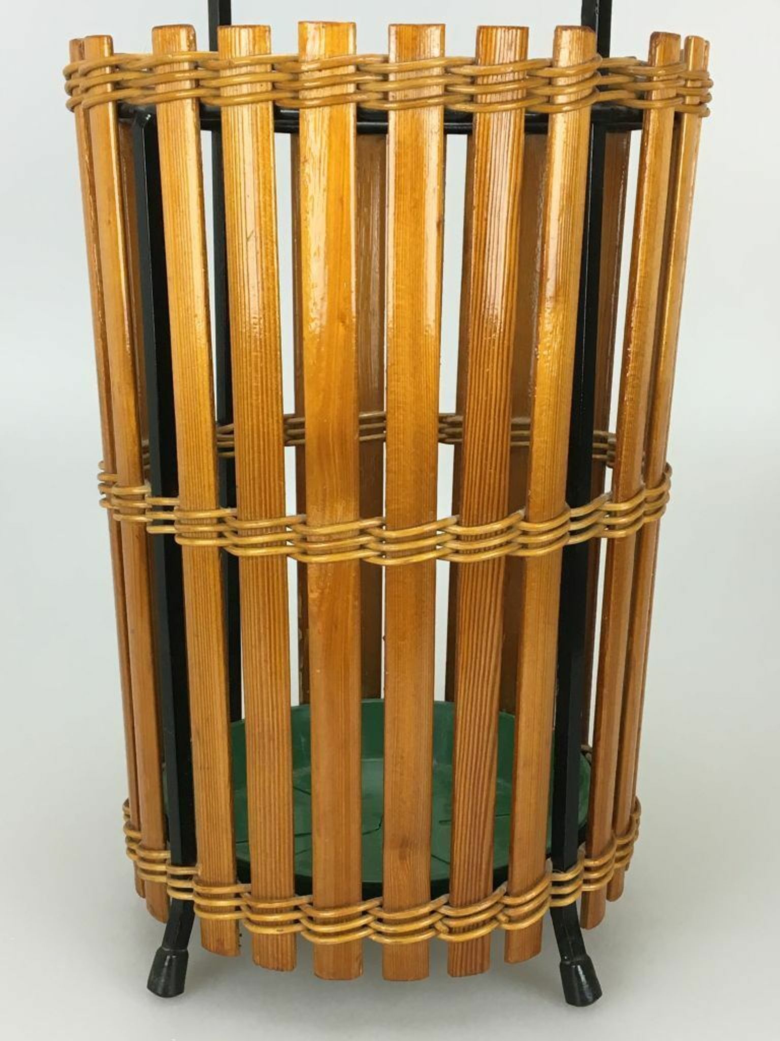 60s 70s umbrella stand umbrella holder wood metal Mid Century Design 60s