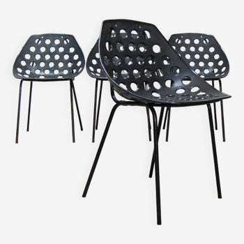 Set of 4 chairs model "Coquillage" by Pierre Guariche for Meurop
