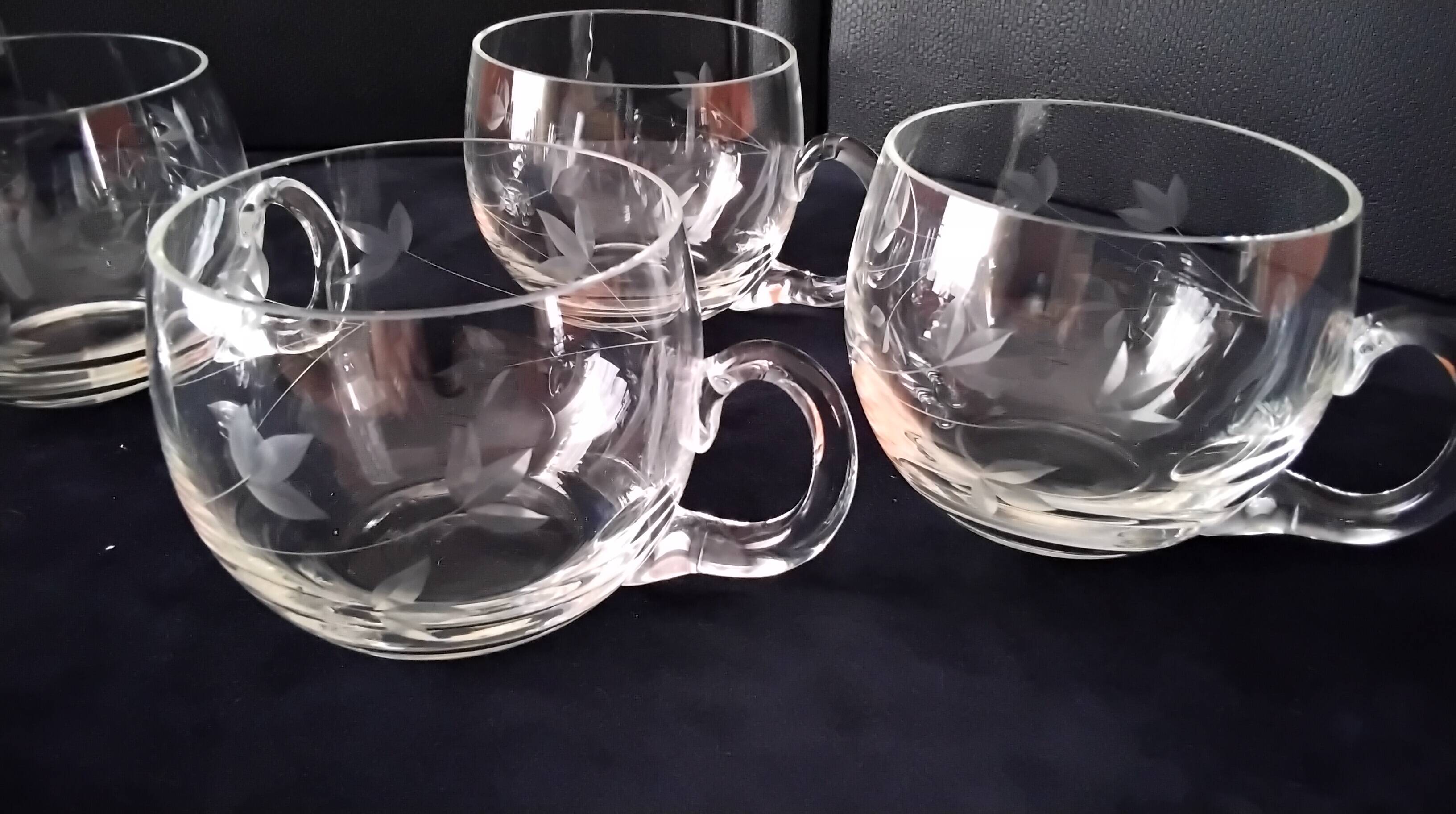 6 engraved glass punch bowls or cups