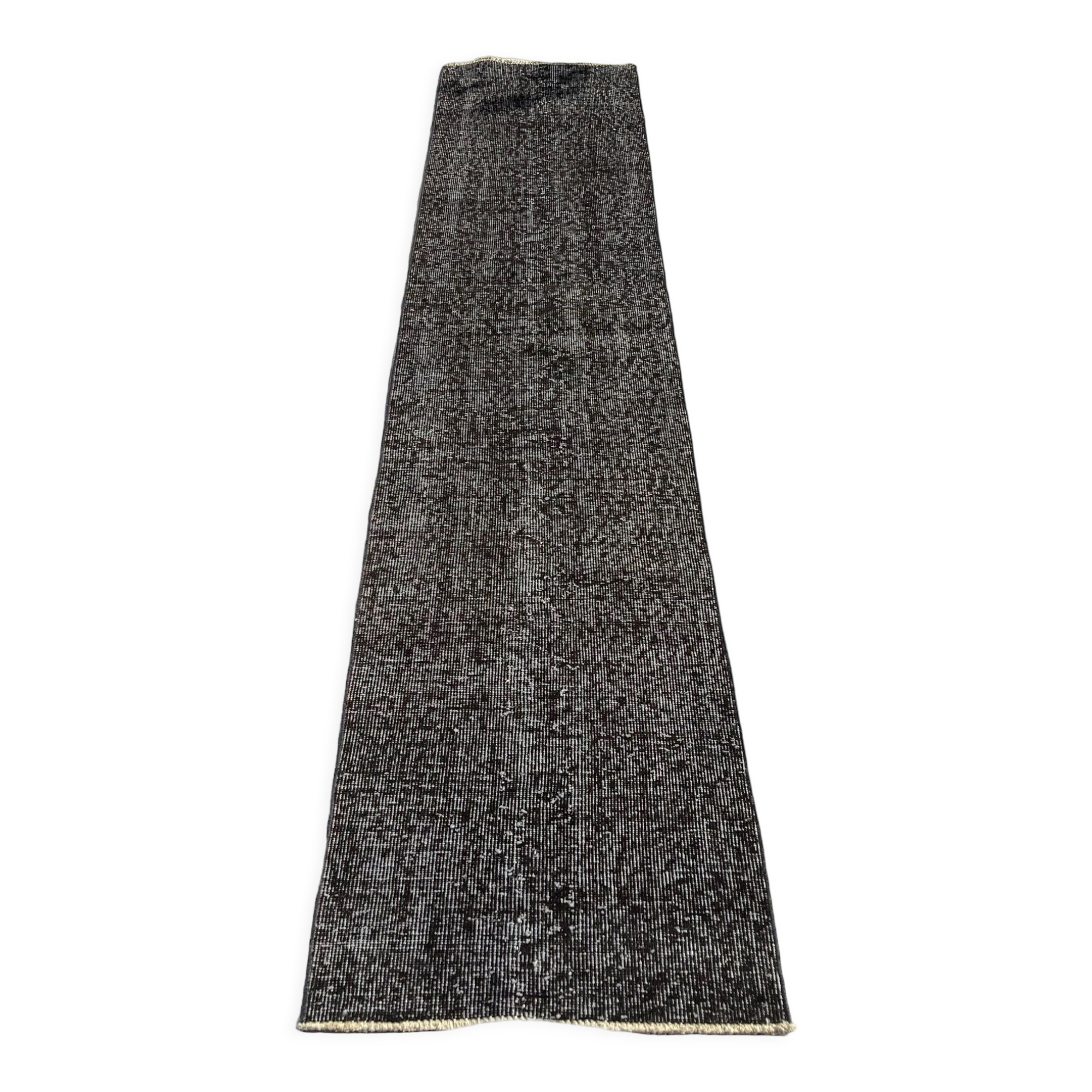 Distressed turkish narrow runner 290 x 60 cm wool vintage rug, overdyed black