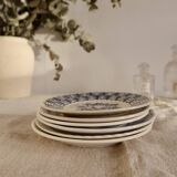 6 vintage dessert plates signed mismatched blue and white porcelain tableware - Lot E