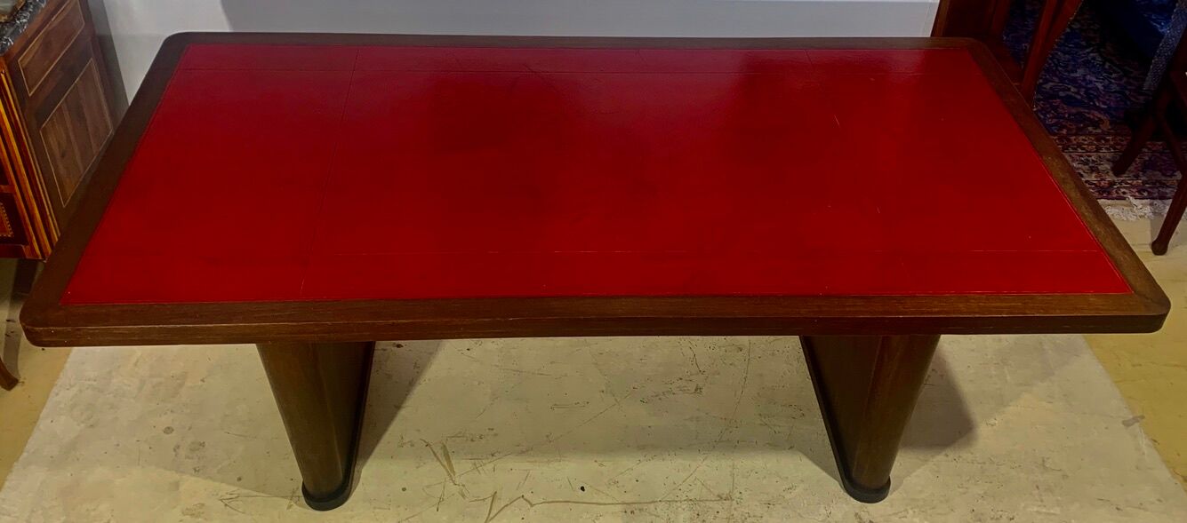 Bureau époque art déco , palissandre, cuir rouge hermes