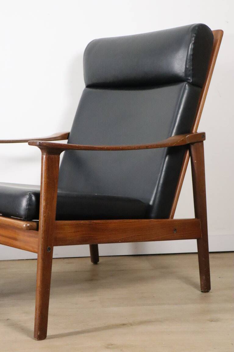 Pair of Scandinavian teak and leatherette armchairs, 1960