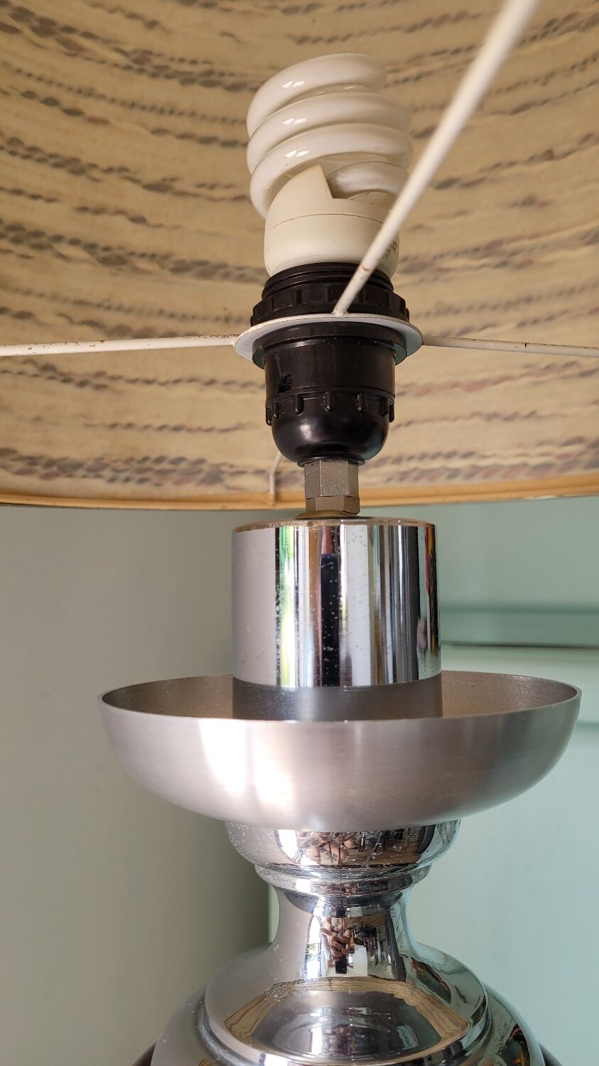 Lamp in chrome and brushed aluminum and porcelain year 70