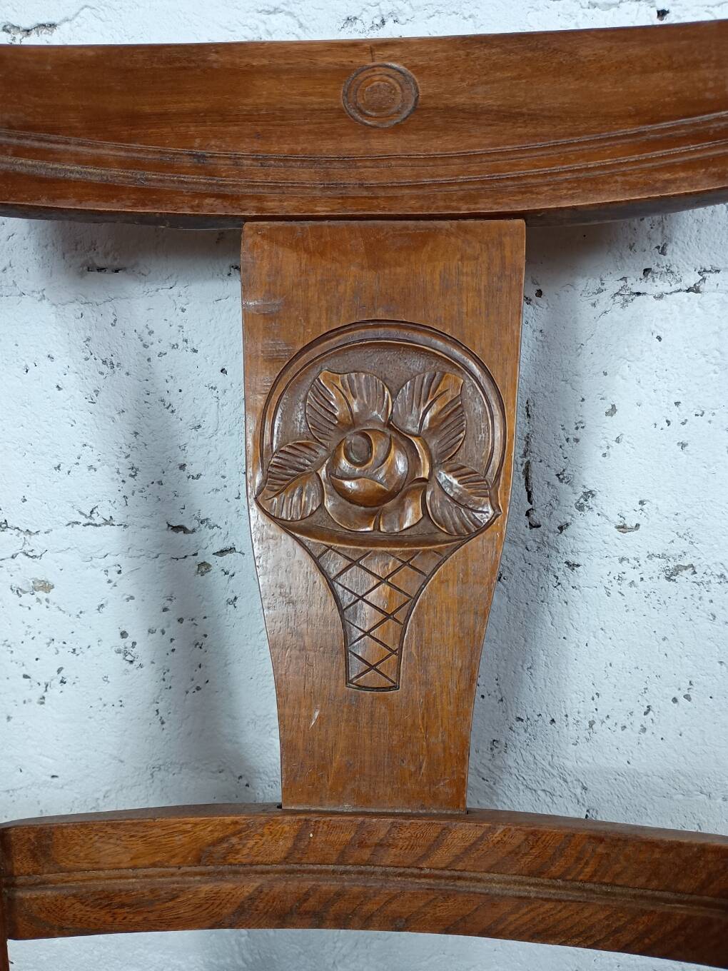 Art Deco wood and straw armchair