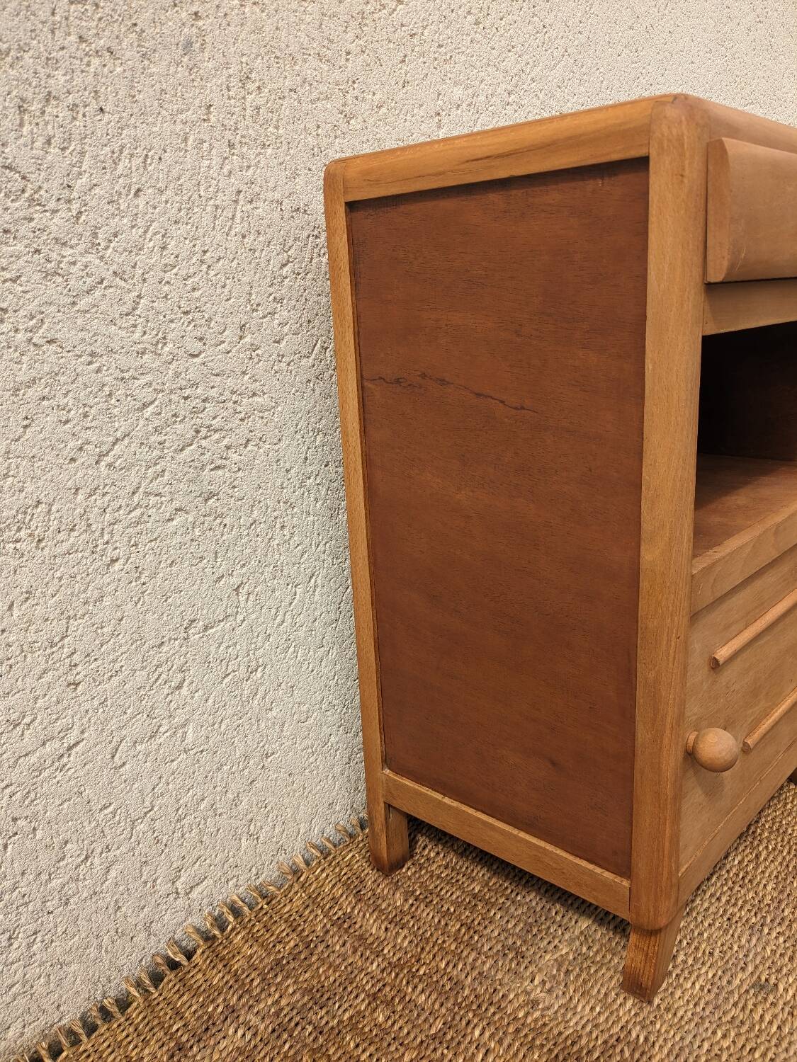 Vintage bedside table with compass legs