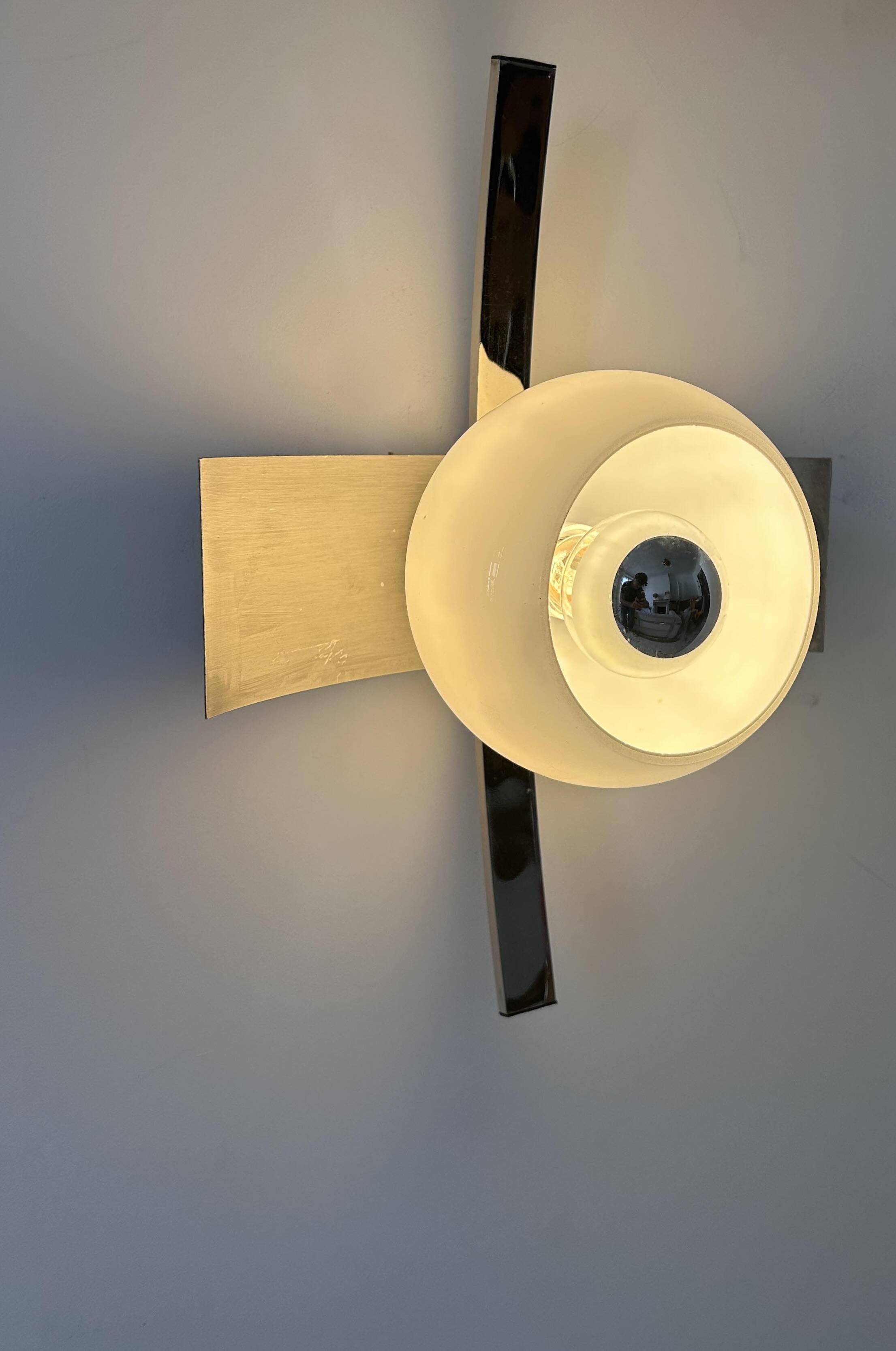 Vintage wall lamp, brushed chrome and opaline metal, France 1960s