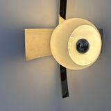 Vintage wall lamp, brushed chrome and opaline metal, France 1960s
