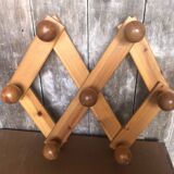Old Extensible Wall Coat Rack x7 Vintage Wooden Ball Hooks #A704