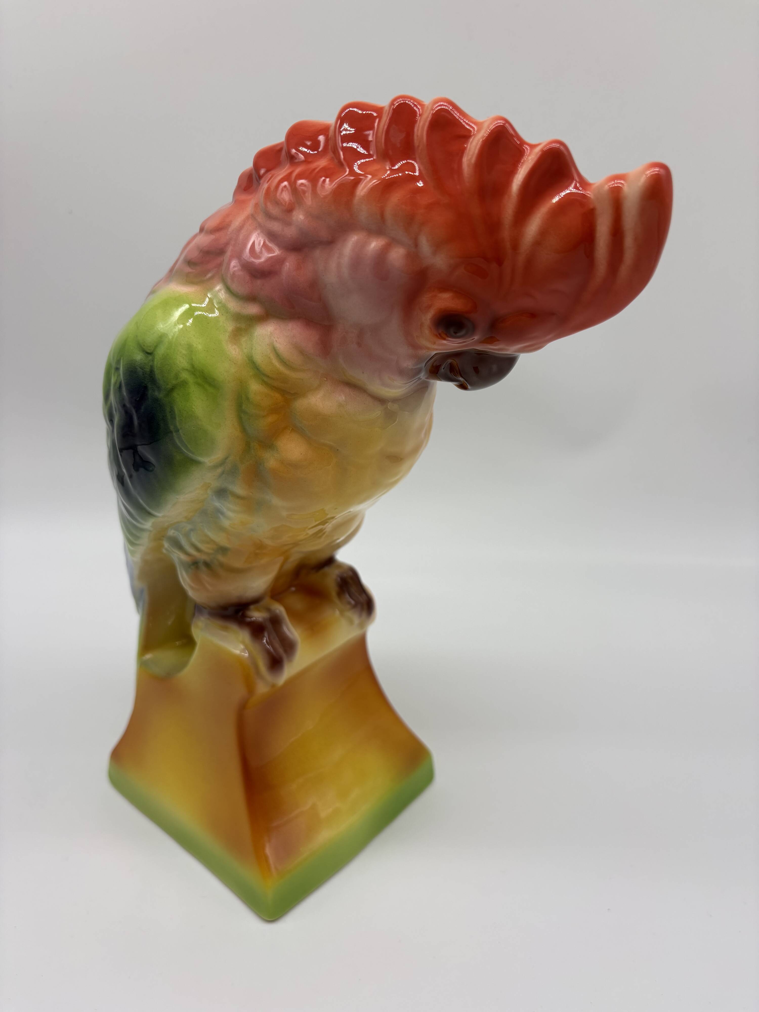 Large Cockatoo Saint-Clément France Hand-Painted Ceramic Tropical Bird