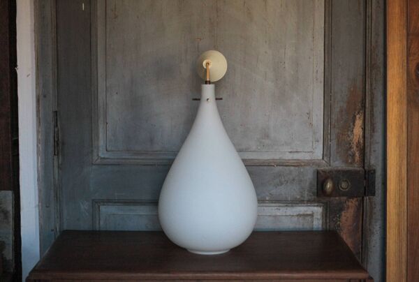 Suspension vintage, suspension goutte d'eau opaline blanche, Lustre opaline