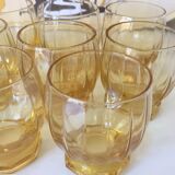 8 old amber-cut glass glasses