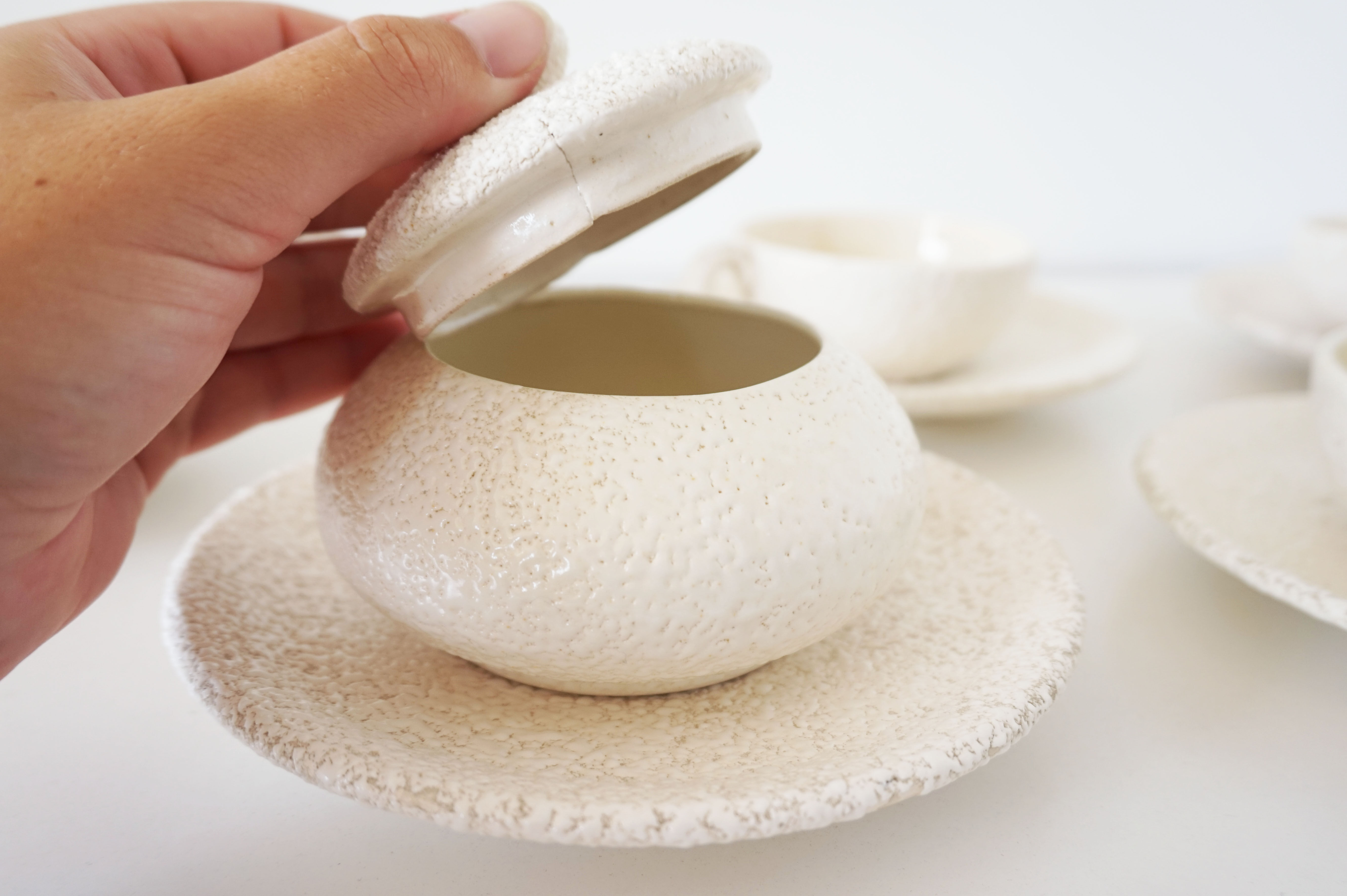 White ceramic coffee or tea set