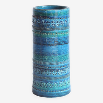 Bitossi rimini blue cylinder vase, italy 1960s