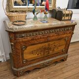 Marquetry commode Napoleon III – Marble top – Gilded bronzes