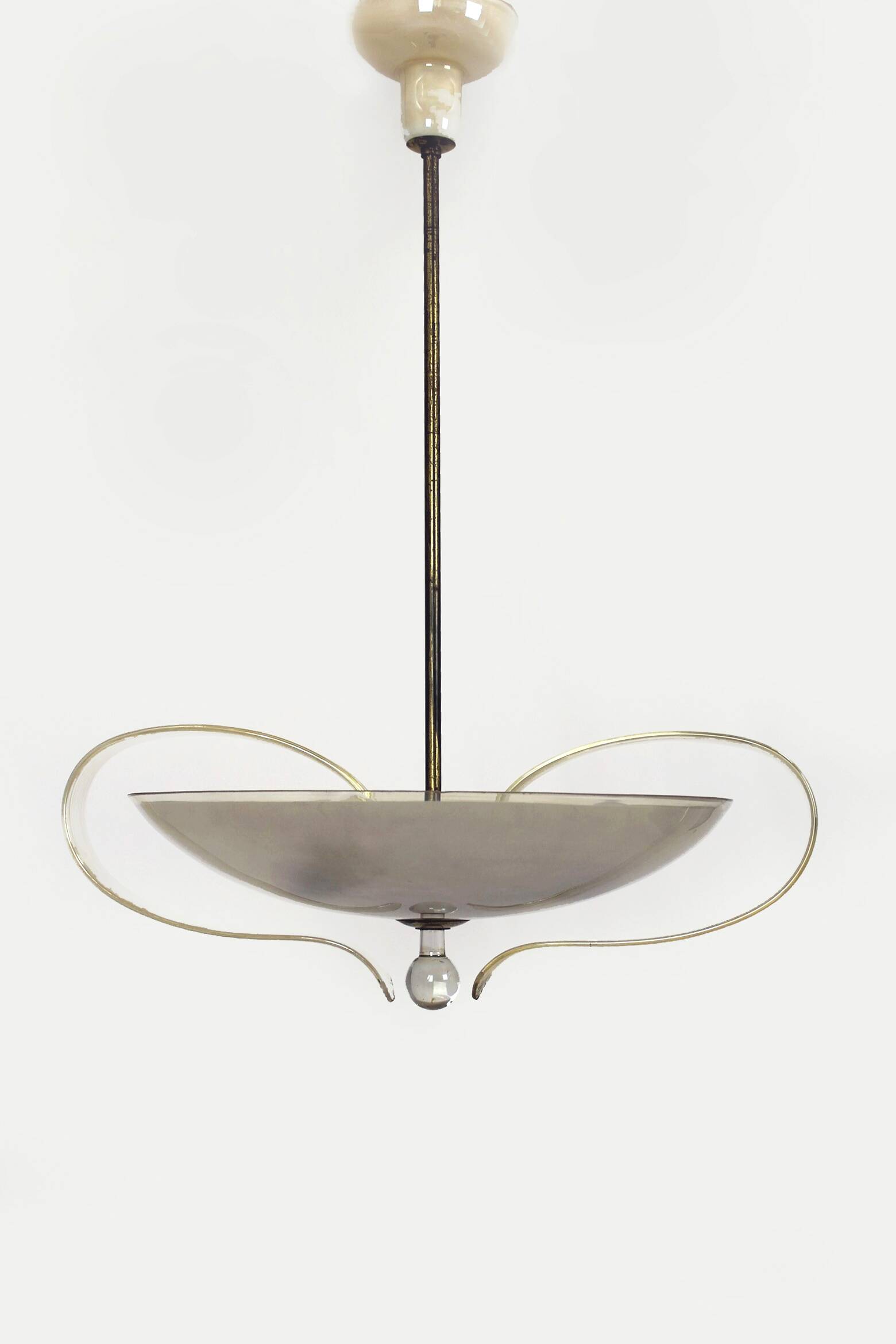 Brass and Curved Glass Ceiling Light from ESC Zukov, 1940s