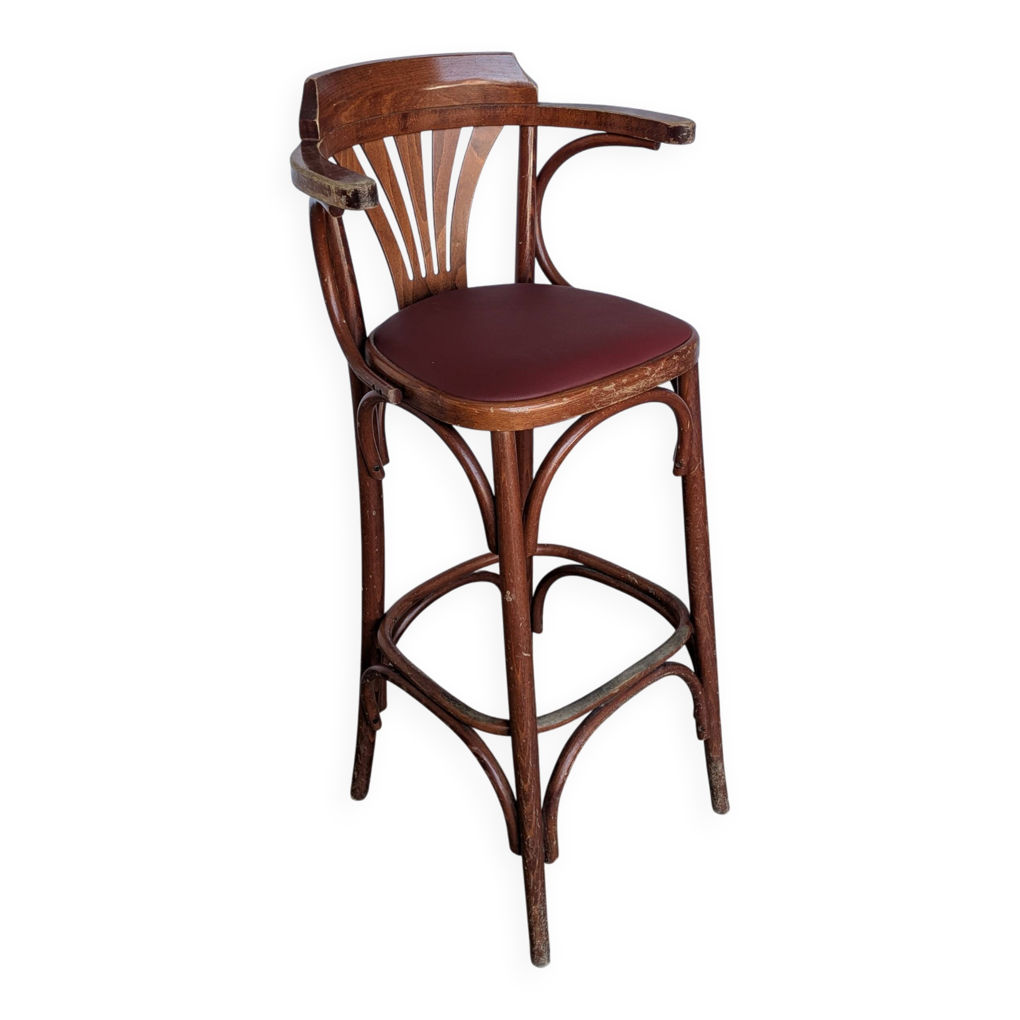 Fauteuil de bar de style Thonet Irish Pub / Siège en simili cuir rouge, milieu du siècle