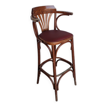Fauteuil de bar de style Thonet Irish Pub / Siège en simili cuir rouge, milieu du siècle