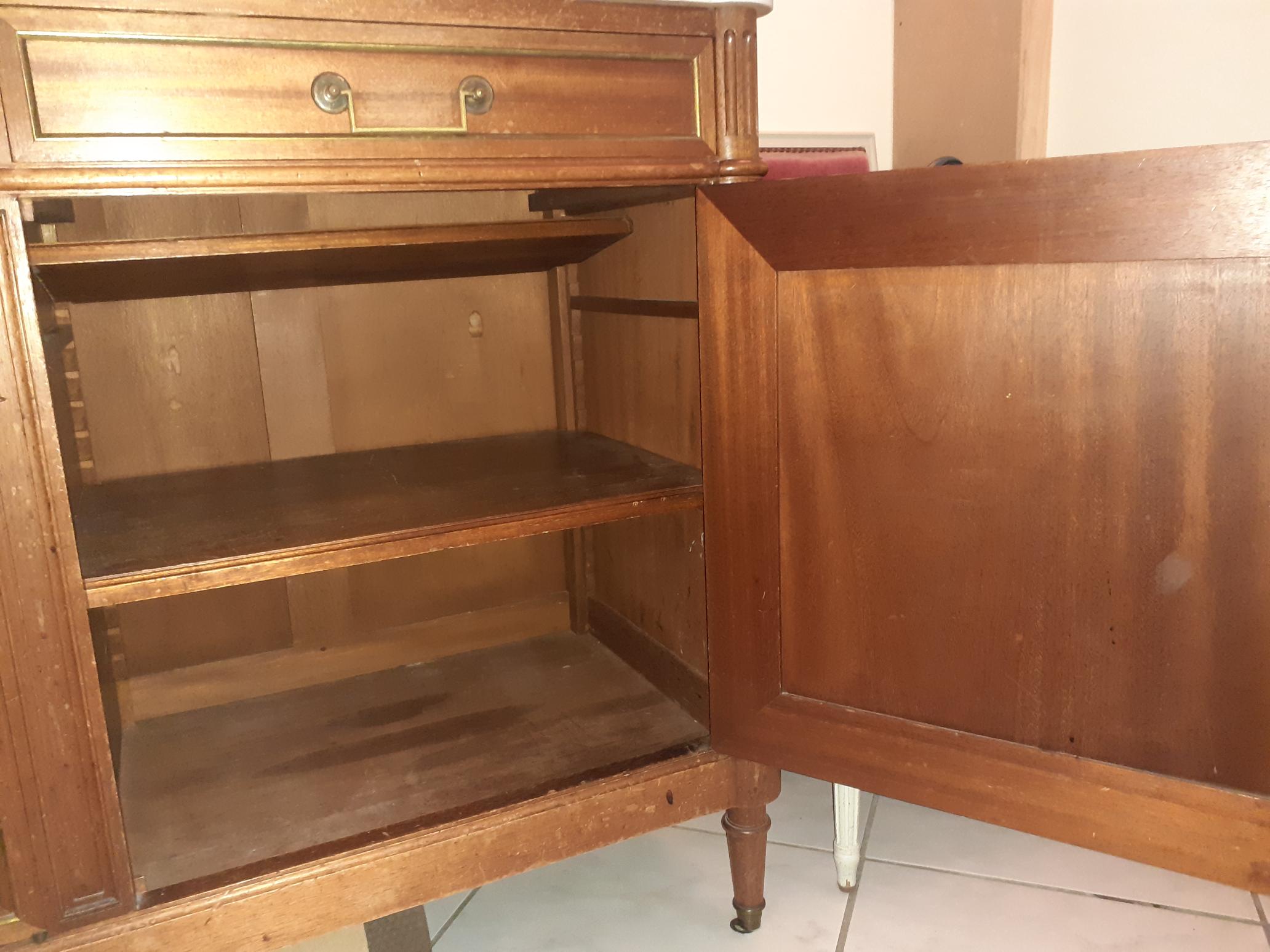 Sideboard 3 doors in mahogany style Louis XVI marble top