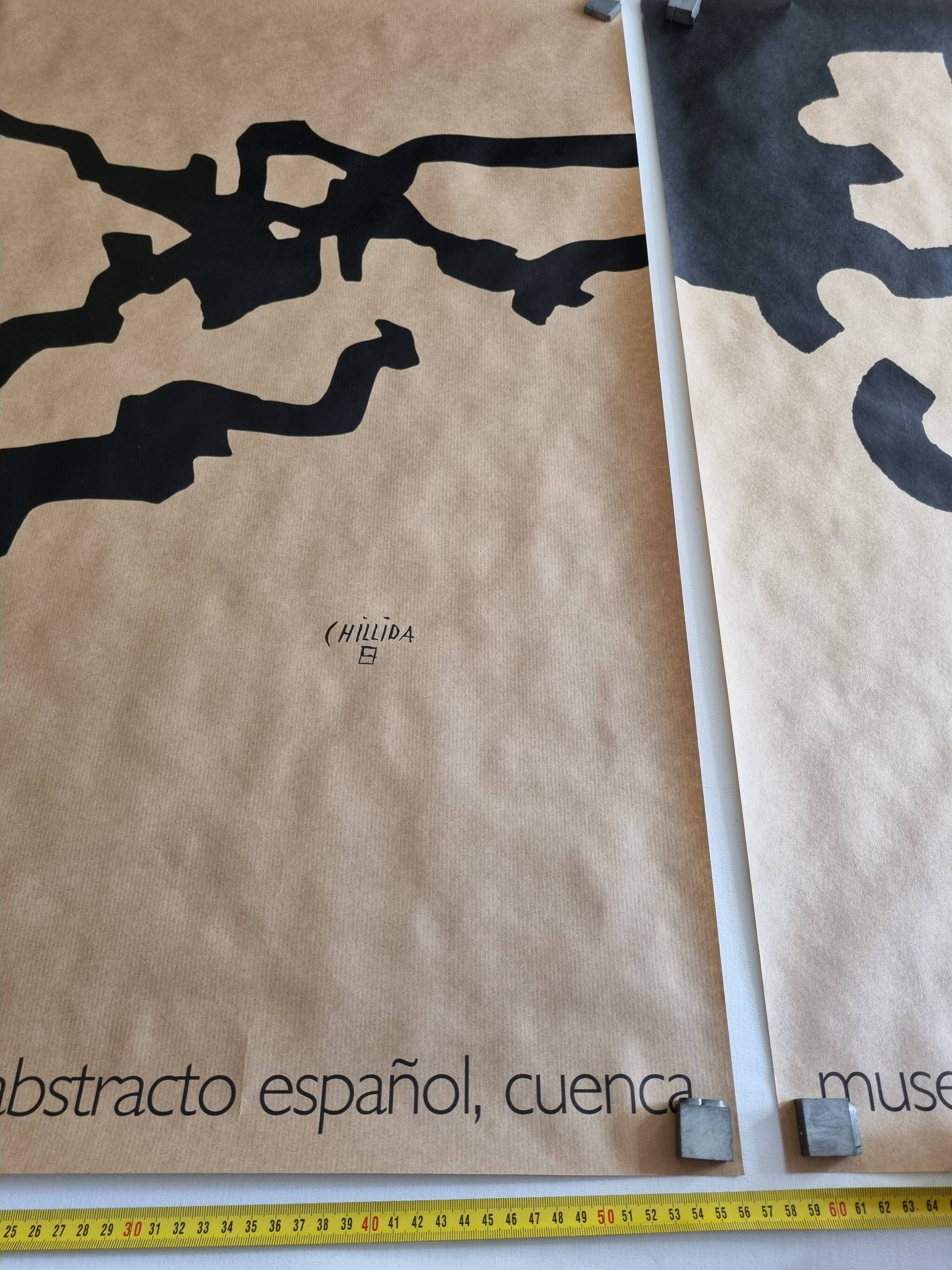 Two Eduardo Chillida screen-printed posters, abstraction on kraft paper, 50 x 70 cm
