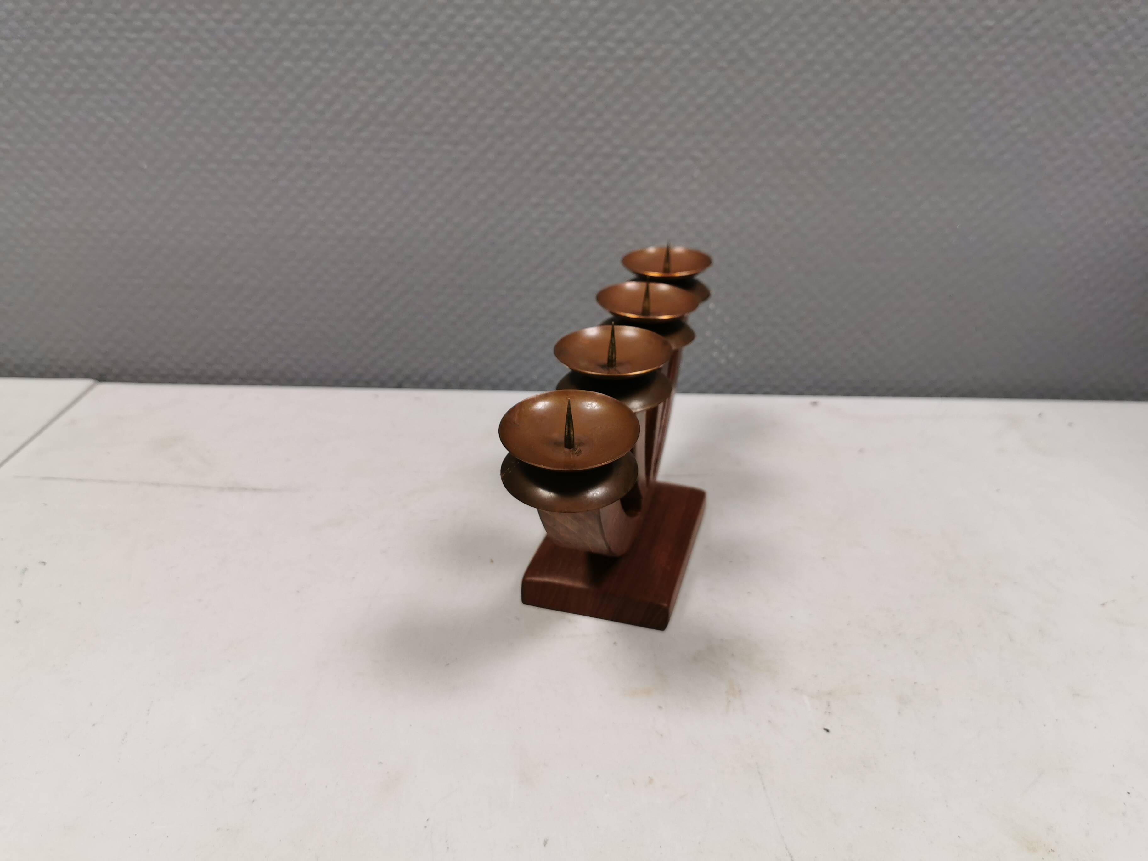 Candlestick/Advent candle holder, made of wood with 4 copper candle holders