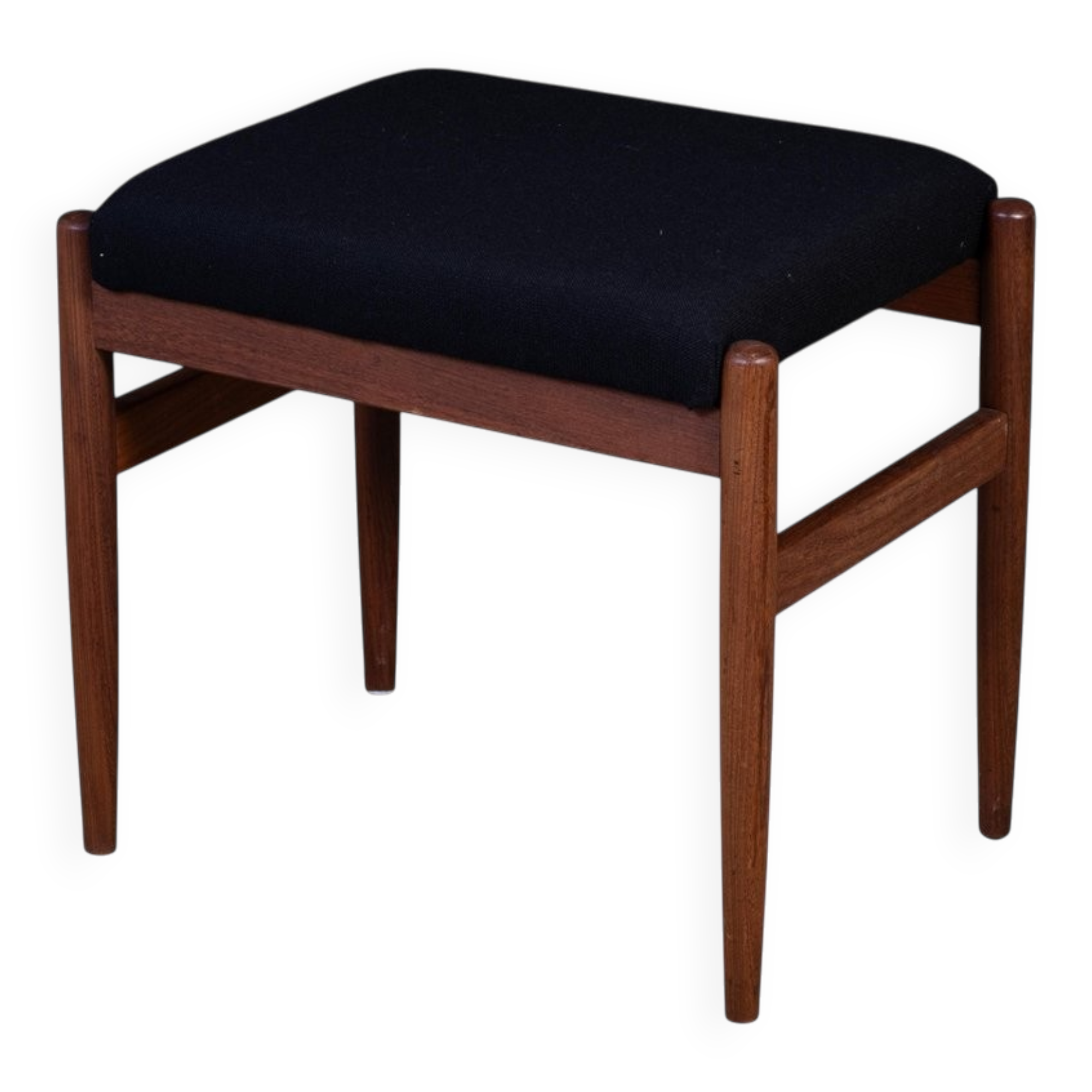 Vintage Teak Stool with Black Fabric, 1960s