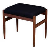 Vintage Teak Stool with Black Fabric, 1960s