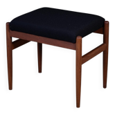 Vintage Teak Stool with Black Fabric, 1960s