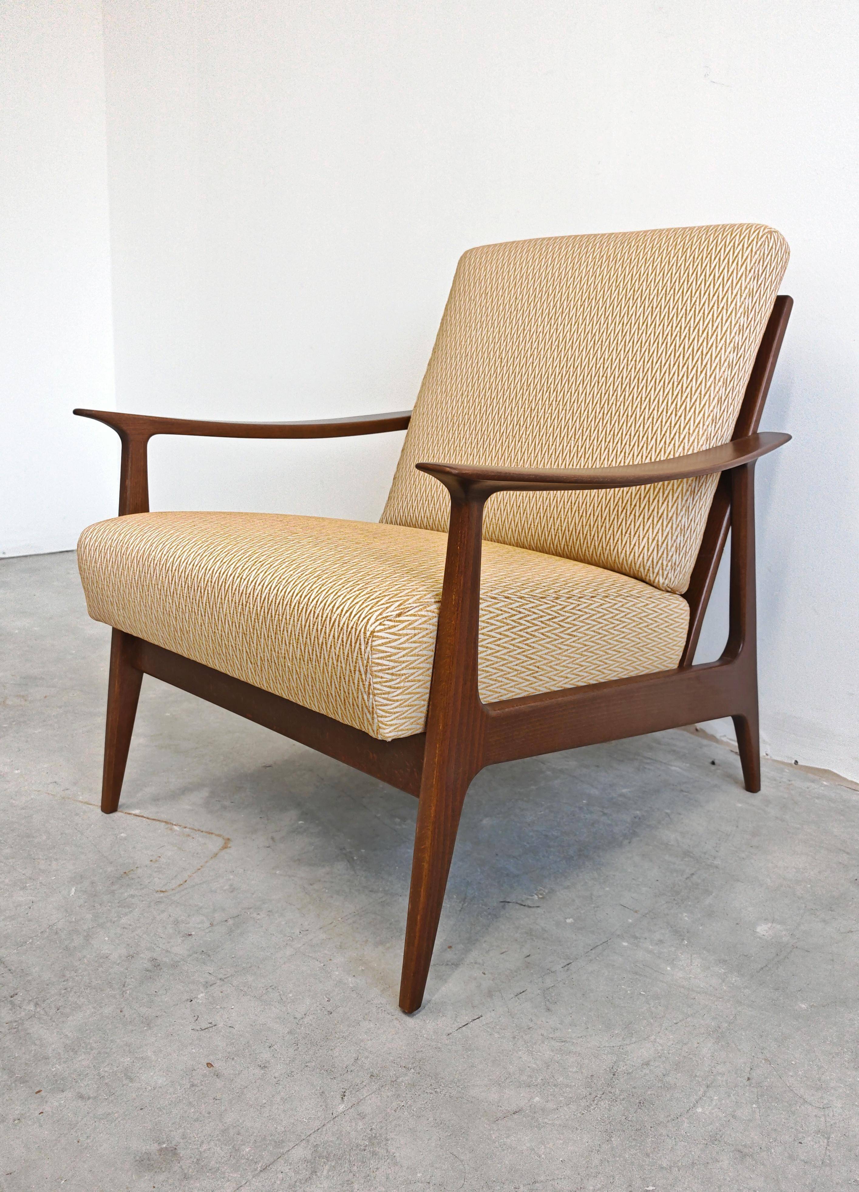 Mid Century Modern armchair in beech with zig-zag fabric, Denmark 1960s