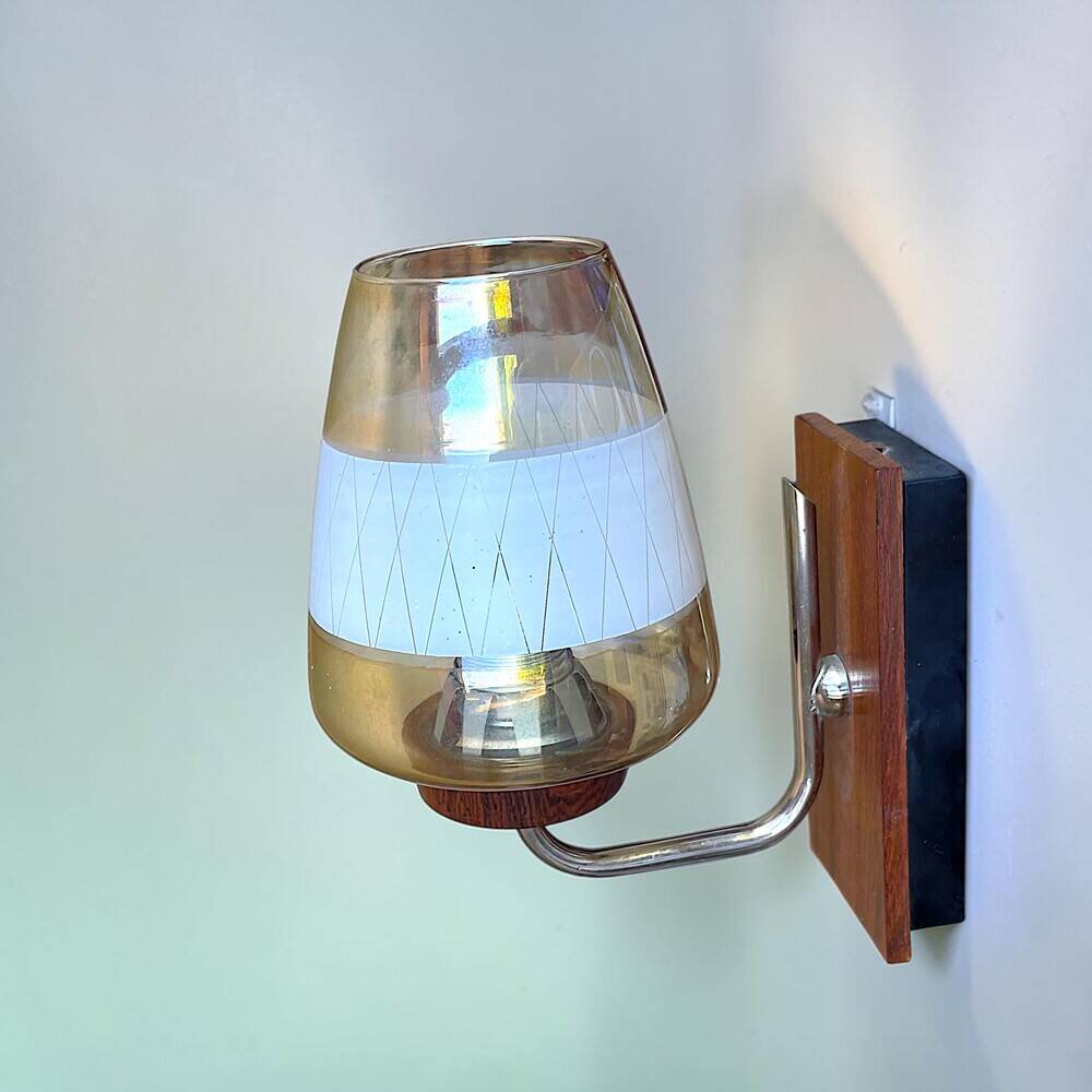 Danish modern teak and amber glass wall sconce, 1960s