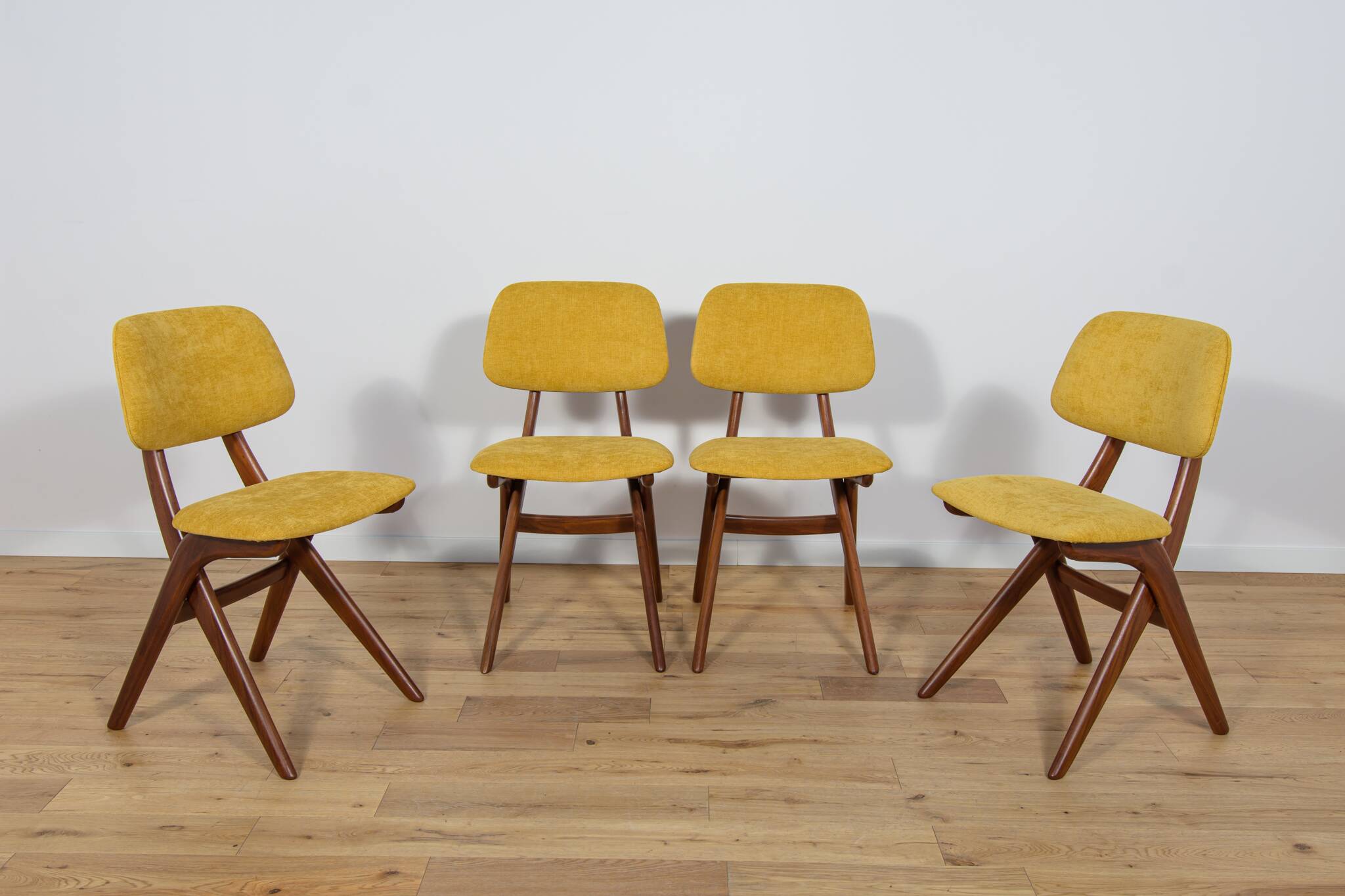 Mid-Century Teak Dining Chairs  Scissor by Louis van Teefelen for Wébé, Netherlands, 1950s, Set of 4