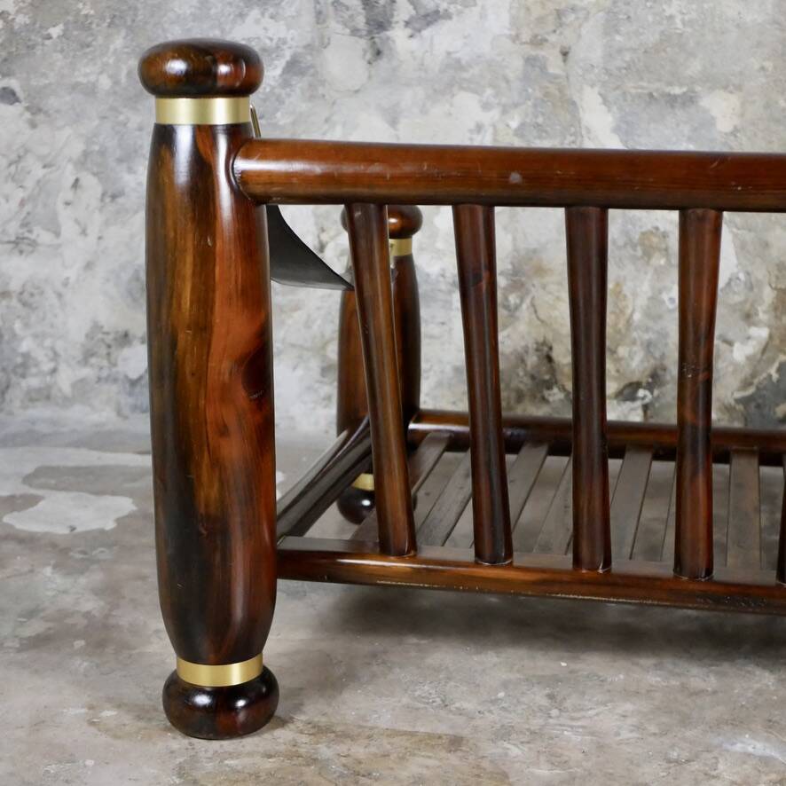 Wood and brass sofa frame, Italy, 1970s