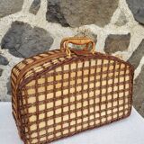 Wicker picnic basket, blue gingham interior